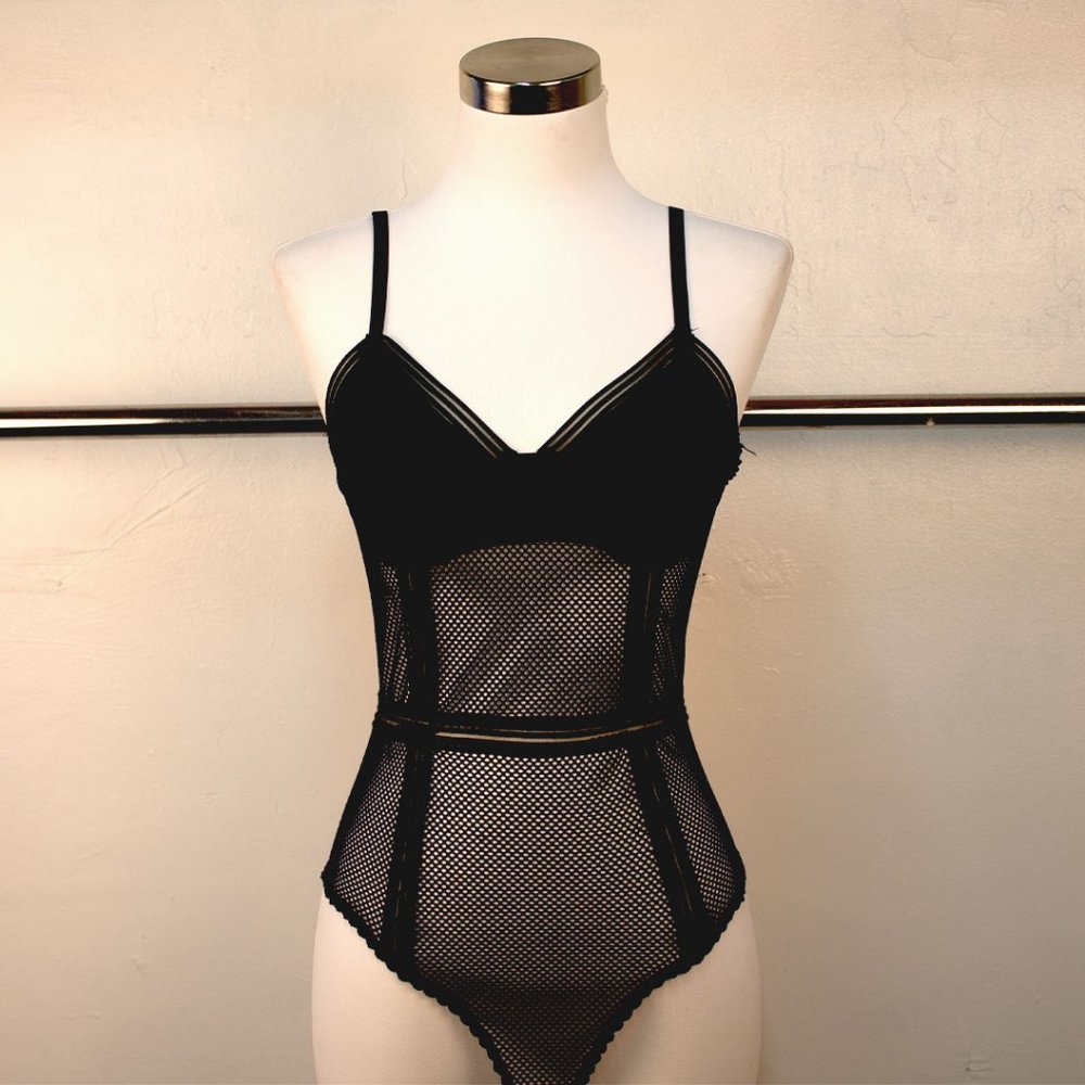 Blue Sleeveless Mesh Bodysuit